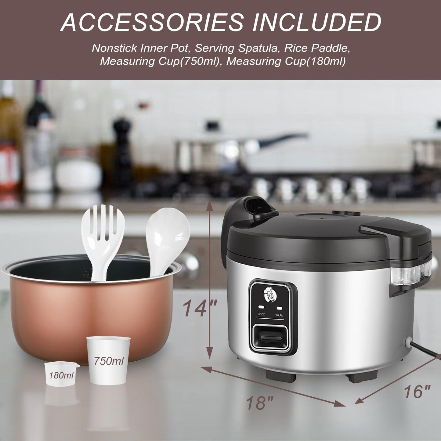 DAZITN Commercial Rice Cooker & Warmer 8.17Qt/40 Cups (Cooked Rice) |Large Rice Cooker | 40 mins Fast Cook Rice Cooker for Restaurant | Auto Keep Warm |Easy Clean