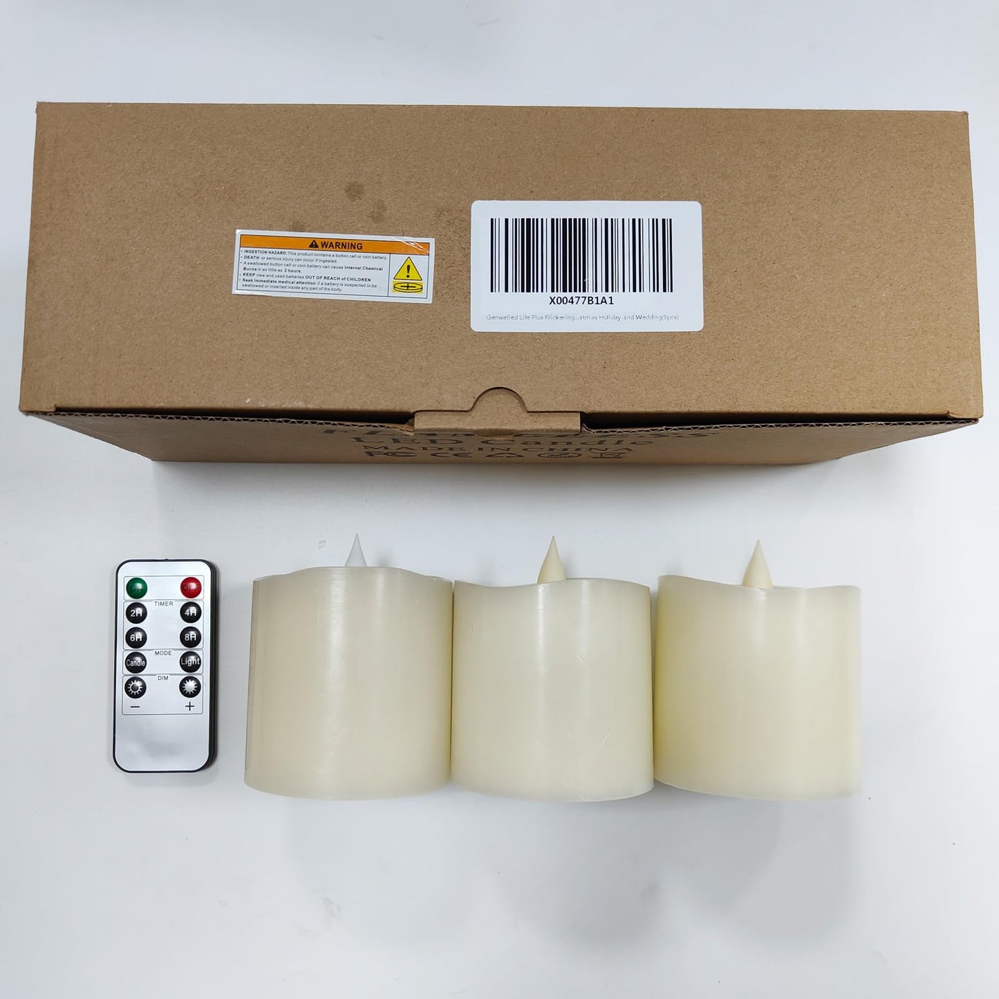 3x3 Flickering Flameless Candles Set of 3, 2AA Battery Life 600 Hours Battery Candles Flickering with Timer,3 inch Flameless Candles with Remote for Indoor/Outdoor, Ivory