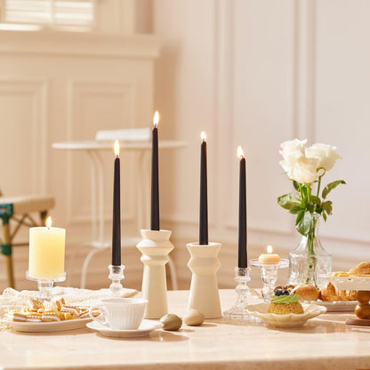 Pickood 12-Inch Tall Dripless Taper Candles Set of 4 - Black Tapered Candles, Perfect for Halloween - Smokeless, Unscented, Long Burning - Hand Poured, Colored Tall Candlesticks - negras
