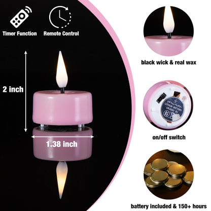 Eywamage Pink Flameless Wax Tealights with Remote Batteries, Flickering LED Tea Votive Candles Spring Easter Home Decor Set of 10