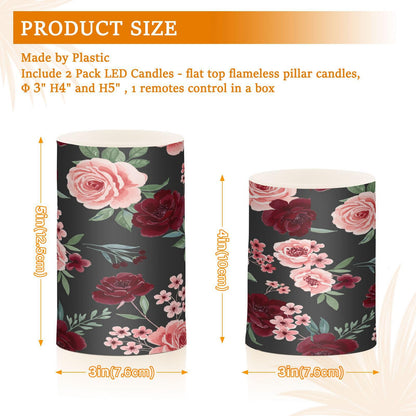 ALAZA Rose Flowers Floral Black Flickering Flameless Candles Battery Operated with Remote Timer,Tea Light Candles LED Pillar Votive Candles Set of 2 for Outdoor Indoor Decorations