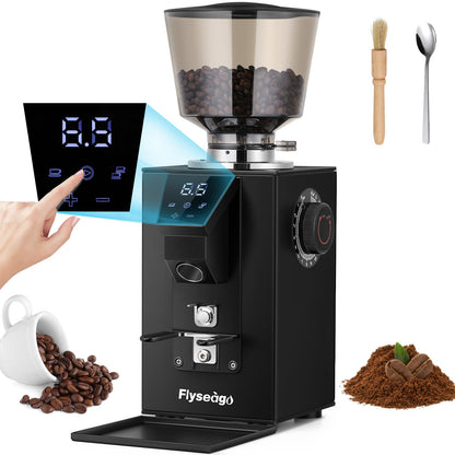 Flyseago Commercial Coffee Grinder Heavy Duty - 18 Precise Settings, 64mm SS Flat Burrs, Touch Control, 35oz Hopper for Business and Home Use, 400w