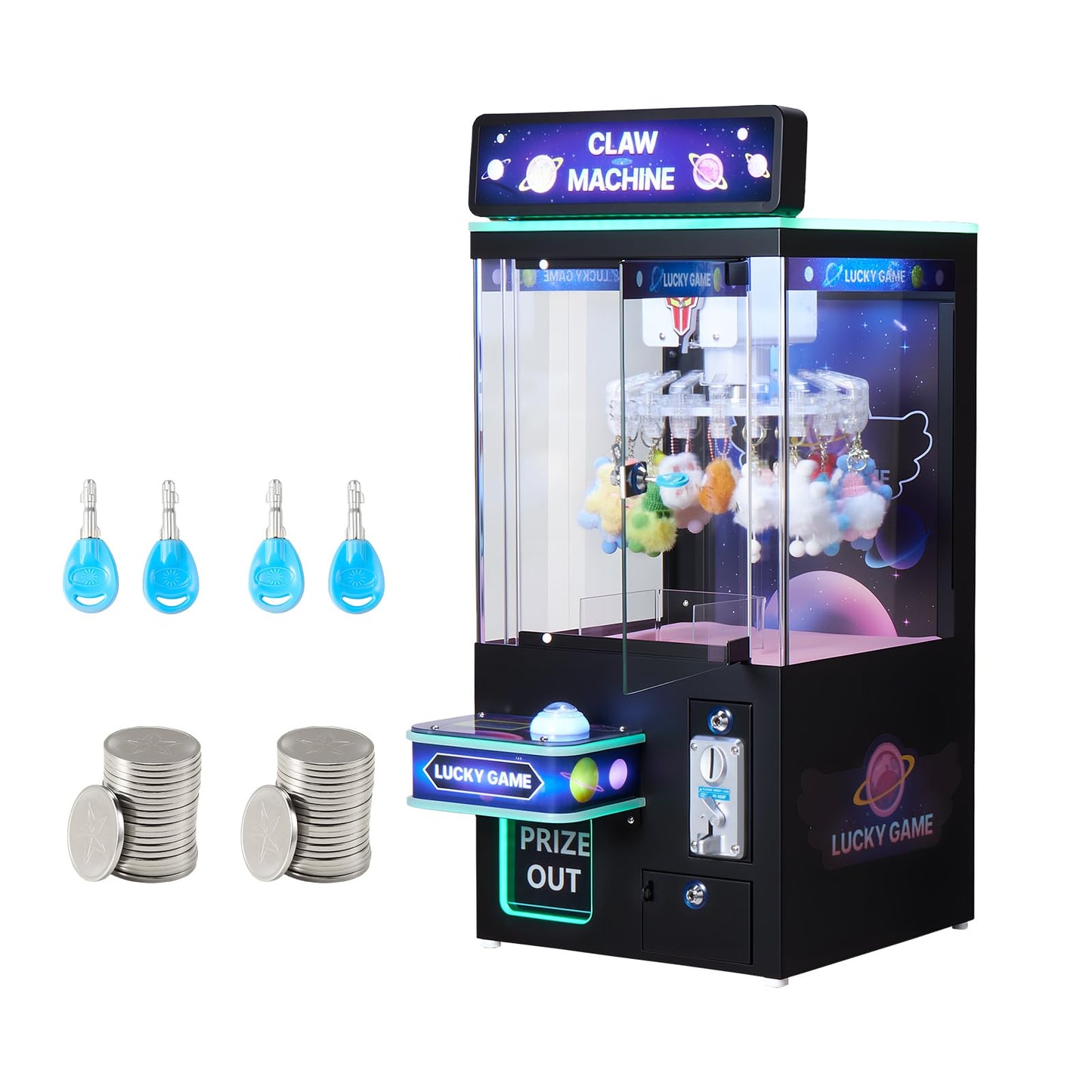 VEVOR Claw Crane Machine, Medium-Sized Arcade Game Machine with Light & Sound, Adjustable Difficulty, Precise Toy Candy Grabber Prize Dispenser Vending Toy, for Commercial Home Cinema, Black Purple