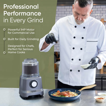 Commercial Electric Spice Grinder 750W - Heavy Duty Stainless Steel Herb Grain Coffee Grinder with Timer Pulse Mode - 2 Cups for Masalas Seeds Nuts Kitchen Use