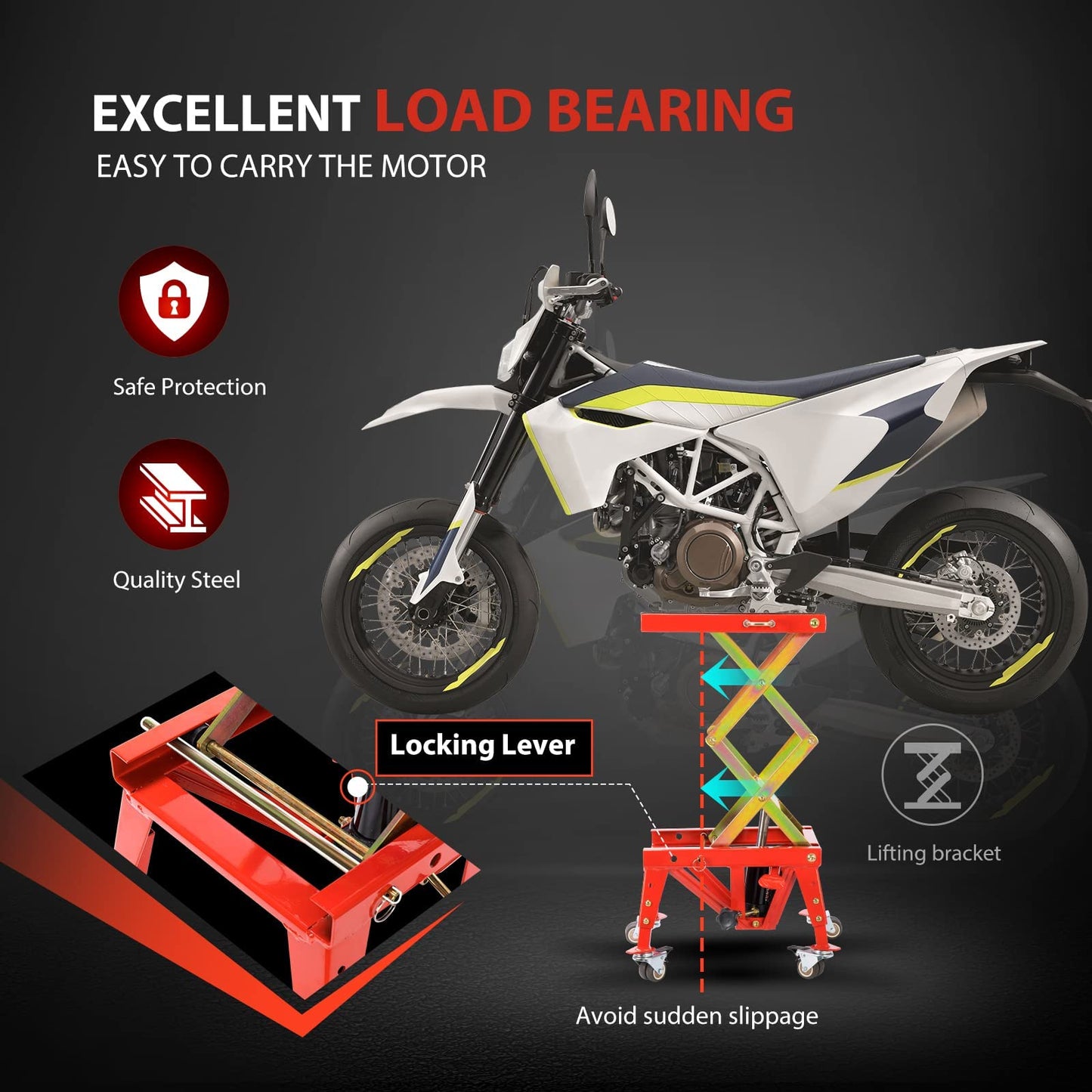 VIVOHOME Heavy Duty Hydraulic Motorcycle Lift Table Foot Operated ATV Dirt Bike Scissor Jack Stand with Motorcycle Rear Wheel Lift Universal Sport Bike Swingarm Spool Paddock Stand Combo