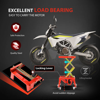 VIVOHOME Heavy Duty Hydraulic Motorcycle Lift Table Foot Operated ATV Dirt Bike Scissor Jack Stand with Motorcycle Rear Wheel Lift Universal Sport Bike Swingarm Spool Paddock Stand Combo