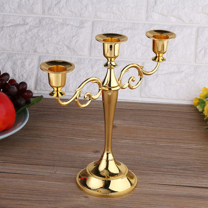 3 Arms Metal Candle Holder, European Style Candelabra for Wedding and Home Decor, Exotic Retro 3 Branches Candlestick with Gold and Silver Finish for Candlelight Dinner (Gold)