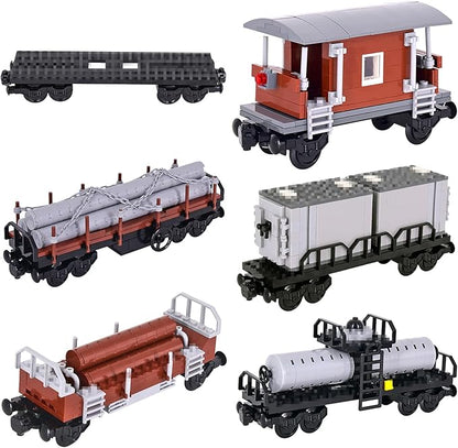 6IN1 City Freight Train Car Building Set DIY Cargo Train Toys for Teens and Adults Compatible with Lego 630 Building Accessory M8001