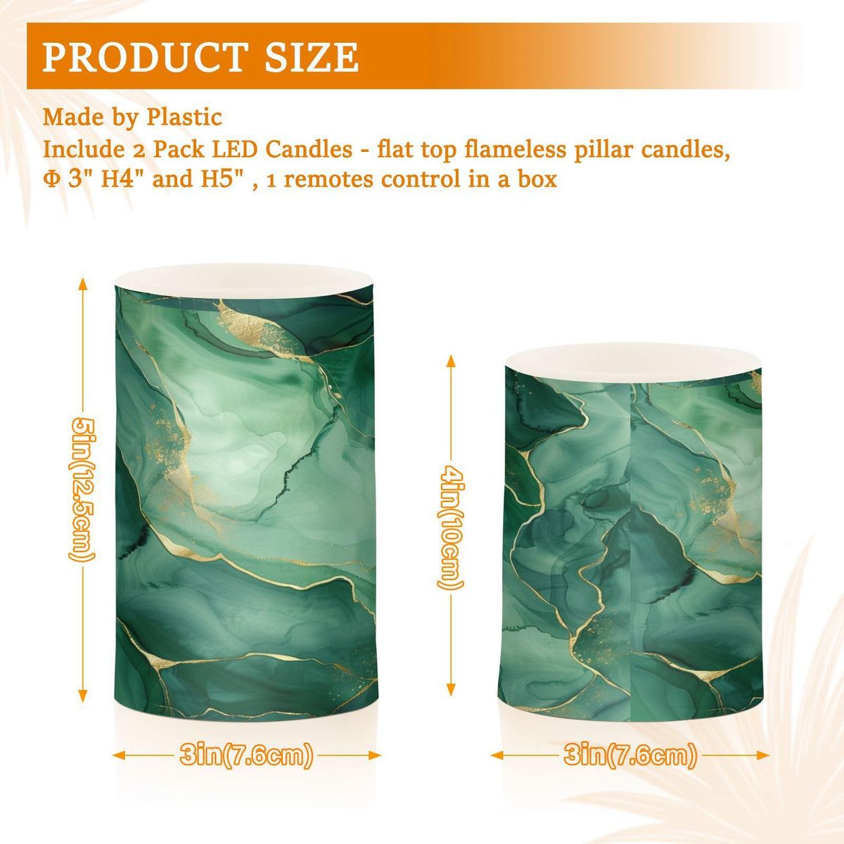 senya Lights Flameless Candles Green Marble Texture Pillar Candles Set of 2 Battery Operated Remote Control Warm Lights Home Decor