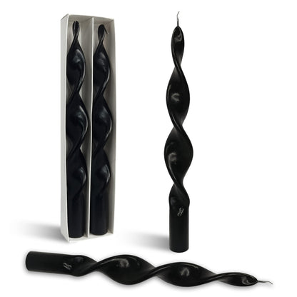 Smokeless Black Spiral Taper Candle Handmade Unscented Taper Candlesticks 10 Inch Long Twisted Candles for Candlelight Dinner Holidays Wedding Home Decor