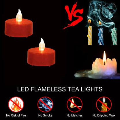 Roomsily LED Tea Lights with Remote Control: Battery Operated Bulk Realistic and Bright Flickering Long Lasting 400+Hours Flameless Candles for Home Decor Holiday Wedding Party (24Pack, Red)