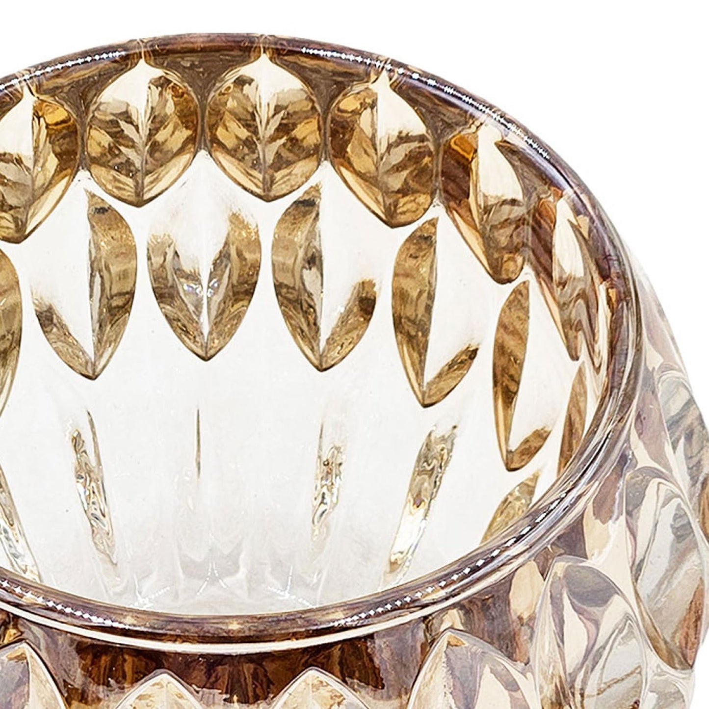 Shiny Amber Oval Cutout Glass Candleholder, 4 Pack