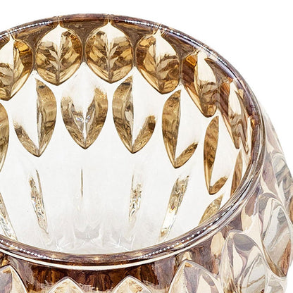 Shiny Amber Oval Cutout Glass Candleholder, 4 Pack