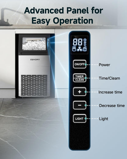 EUHOMY Commercial Ice Maker Machine,100lbs/24H Stainless Steel Under Counter Ice Machine with 33lbs Storage Bin, Freestanding Ice Maker for Home/Bar/Cafe/Restaurant