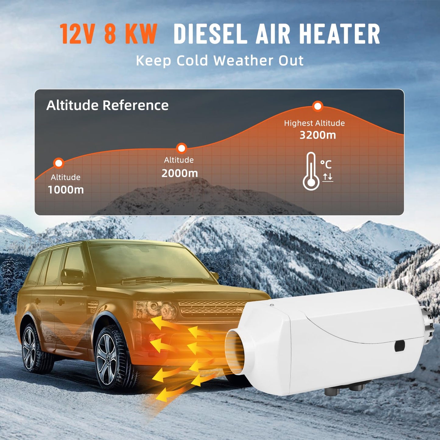 8KW Diesel Heater, Diesel Air Heater With Remote Control and Lcd Screen, Parking Bunk Heater, Fast Heating Low Noise Portable Diesel Heater for Car Suv Rv Trailer Camper Boat and Garage