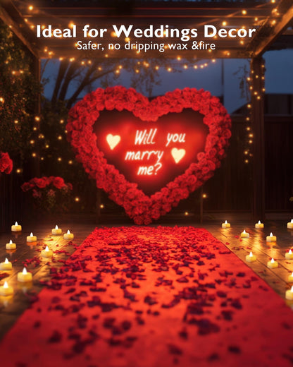 Homemory Rose Petals and Candles Set for Romantic Decorations Special Night, 2000 Pcs Red Rose Petals with 24 Pcs LED Heart Candles Lights for Proposal, Anniversary, Birthday, Wedding Decor