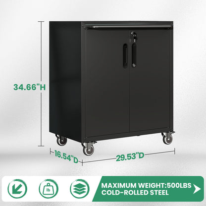 VIYET Garage Cabinets,Metal Garage Storage Cabinet with Wheels,Black Lockable Rolling Tool Cabinet with Drawer and Adjustable Shelves,Heavy Duty Tool Chest for Home Office Utility Room