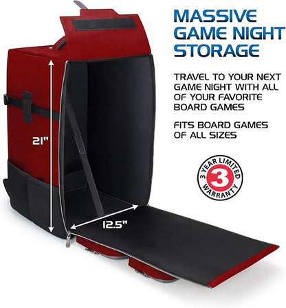ENHANCE Collector's Edition Board Game Backpack - Reinforced Rigid Board Game Storage with Padded Shoulder Straps Carrying Handle and Accessories Pockets for Dice Card Games More (Dragon Red)