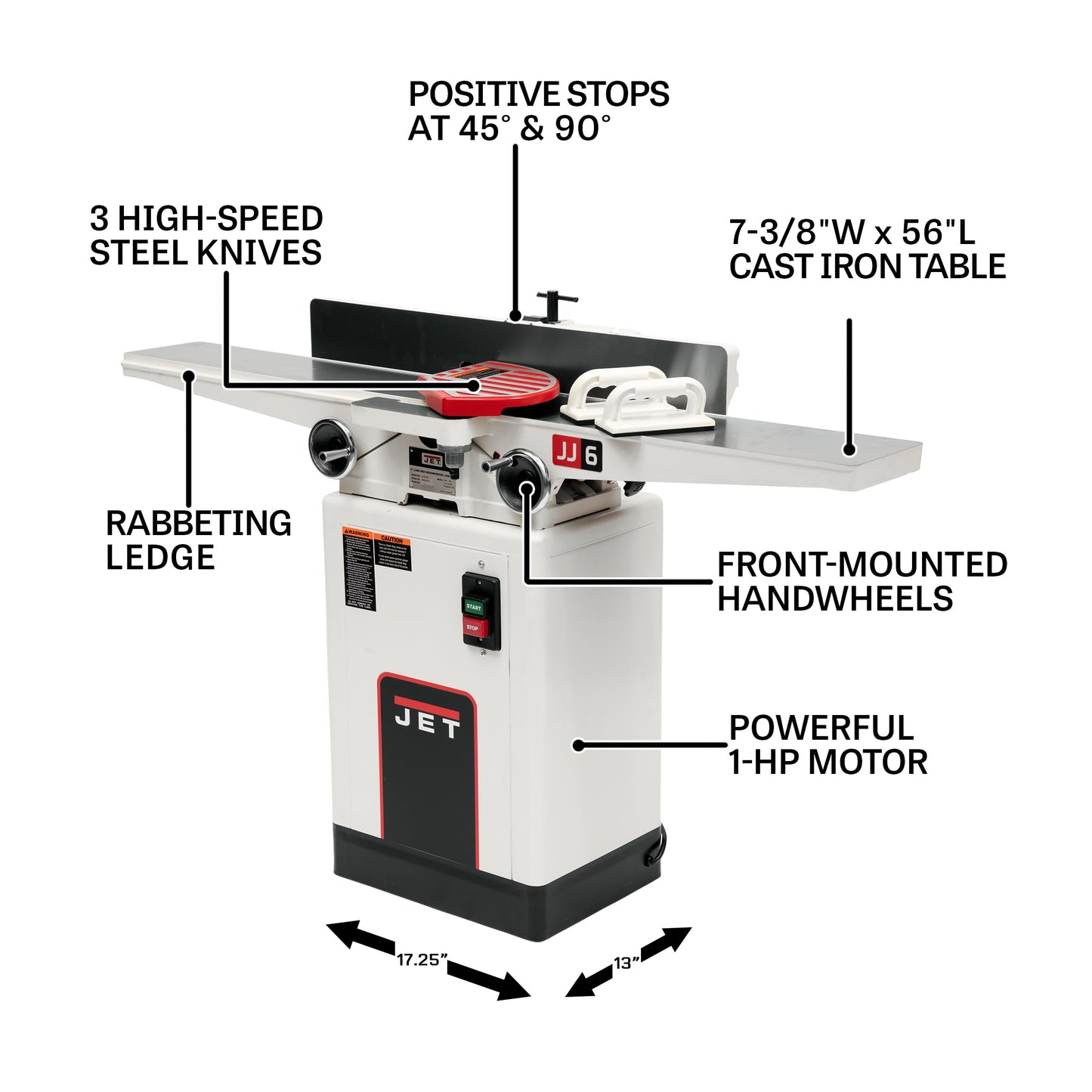 JET 6-Inch Long Bed Jointer, Straight Knife Cutterhead, 1 HP, 115/230V 1Ph (JJ-6CSDX)