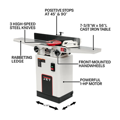 JET 6-Inch Long Bed Jointer, Straight Knife Cutterhead, 1 HP, 115/230V 1Ph (JJ-6CSDX)