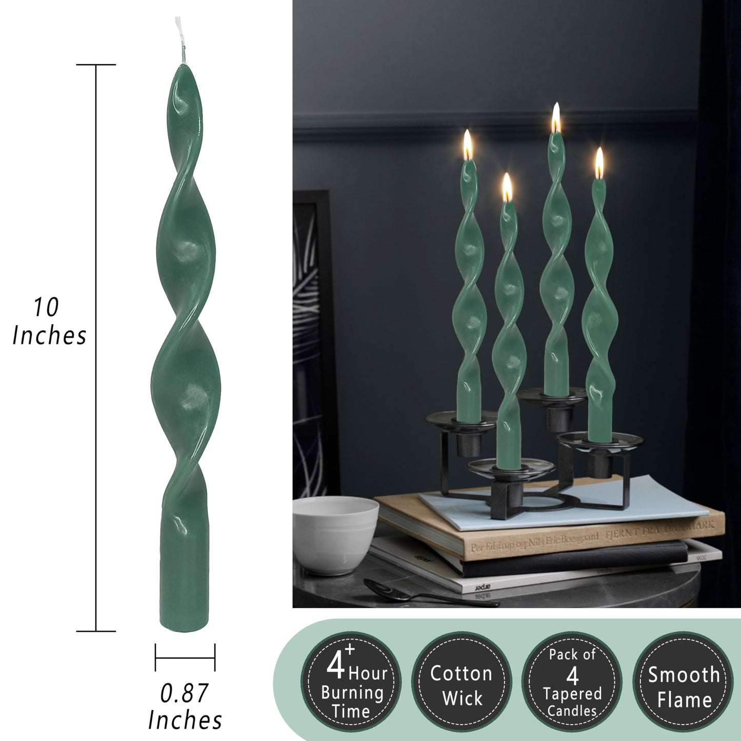 Christmas Candles Spiral Taper Candle Green Candle Sticks Dinner Twisted Candlesticks Unscented Tapered Candles for Home Décor Weddings Festive Seasons Holiday