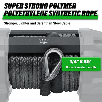 TYT 6500 lb UTV Winch Kit,12 Volt DC Electric Trailer Winch with Wireless Remote and Wired Switch,1/4" x 50FT Synthetic Rope Winch with Rubber Stopper and Mounting Plate