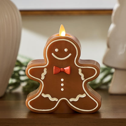 Luminara Flameless Candle Moving Flame LED with Timer, Real Unscented Wax Gingerbread Boy Figural 4.6"x5.5", Battery Operated Christmas Holiday Decor, Remote Compatible (Batteries Not Included)