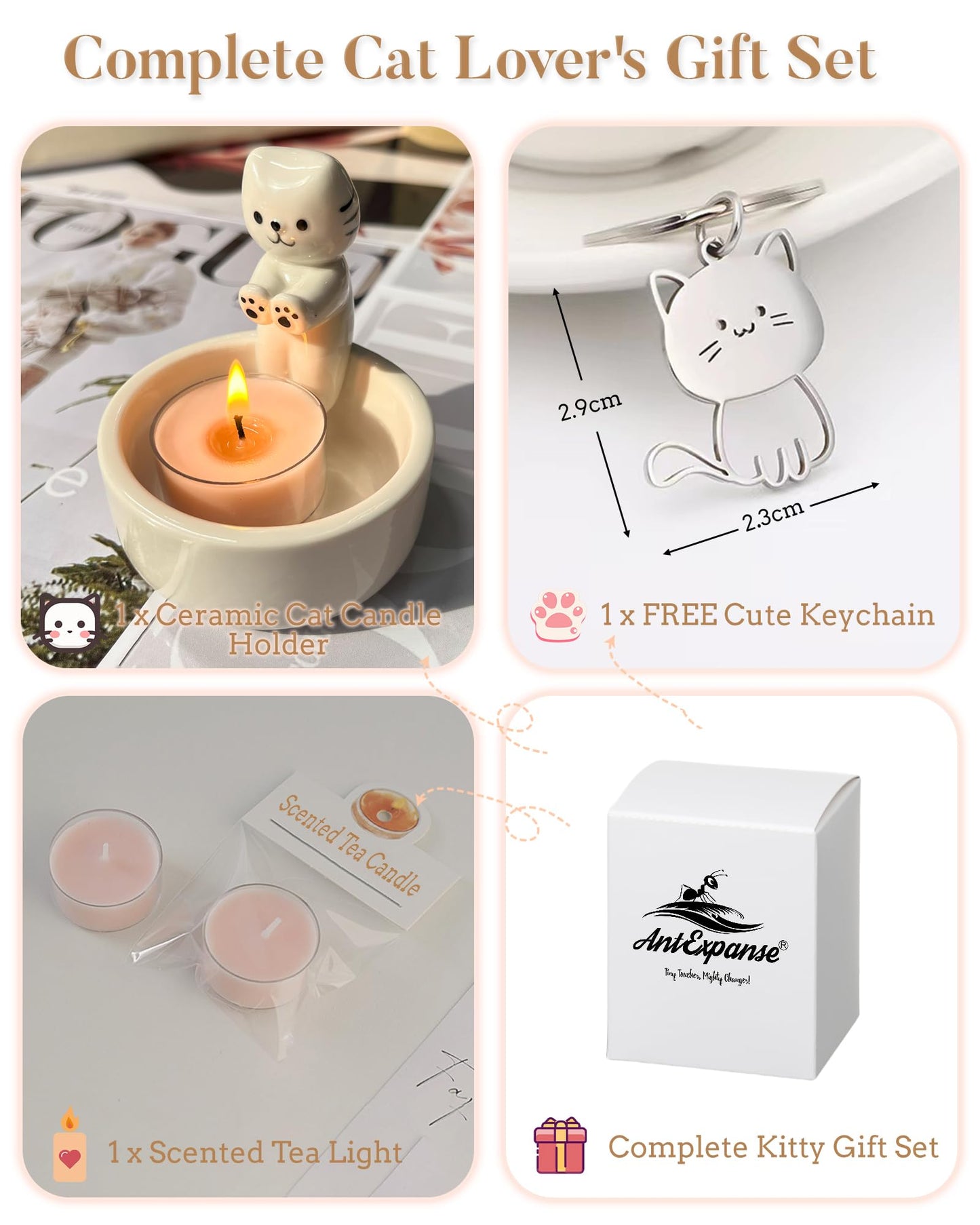 Cat Candle Holder, Cute Cartoon Kitten Scented Candles Candle Lamp, Handmade Ceramic Candlestick,Cartoon Cute Scented Candle Sticks Holder Decor, Gift for Cat Lover - Aromatherapy Candle Included