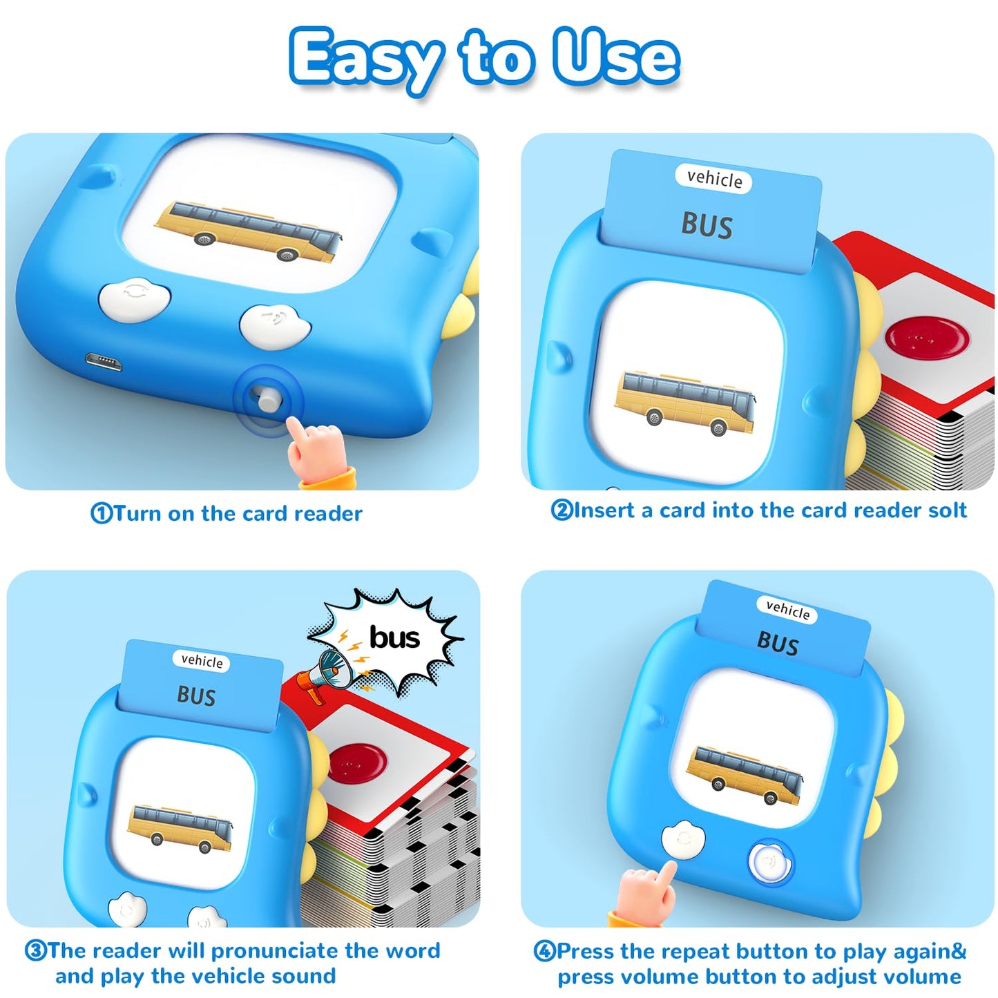 Kidzdo Talking Flash Cards with 560 Sight Word, Christmas Birthday Gifts for 2 3 4 5 6 Year Old Boys Girls, Montessori Pocket Speech Language Therapy Toys, Portable Toddlers Toys for Ages 2-6, Blue