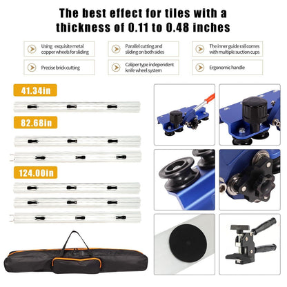110" Large Format Manual Tile Cutter, Professional Porcelain & Ceramic Tile Cutting Tool with Suction Cups & Tile Pliers, 3-Head Scoring Wheel System, Cuts Stone & Porcelain Tiles up to 4.7" Thick