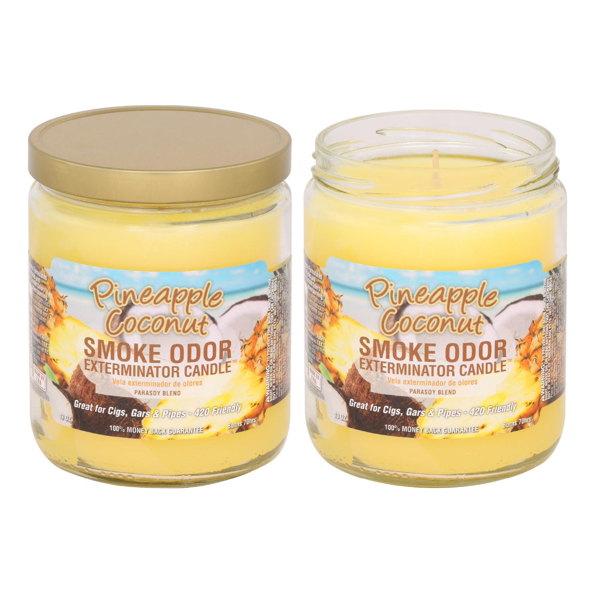 Smoke Odor Exterminator 13 oz Jar Candles Pineapple & Coconut, (2)