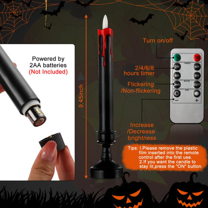 Sratte 12 Sets Halloween Blood Dripping Candle Holder Decoration LED Flameless Candlestick with Remote Battery Operate Vampire Tears Spooky Scary Creepy Decor for Indoor Home(Black Holder)