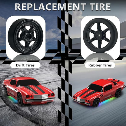 RC Drift Car 1:24 Remote Control Car 4WD 15KM/H High Speed Racing Sport Car with LED Lights RC Cars Toy for Kids Boys Girls Adults Gifts Birthday Christmas Rechargeable Batteries