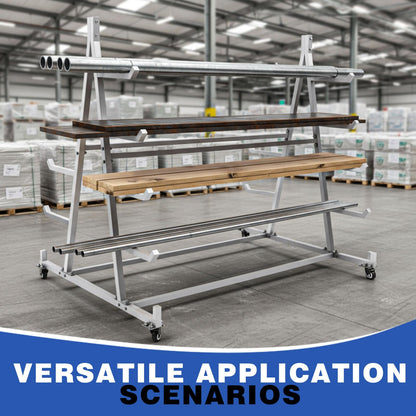 Zonon 56" D x 52" H x 44" W Pipe Rack Cart 5 Tier Horizontal Lumber Storage Rack Heavy Duty 1800lbs Iron Lumber Cantilever Mobile Material Handling Conduit Racking for Garage Workshop Shed Basement