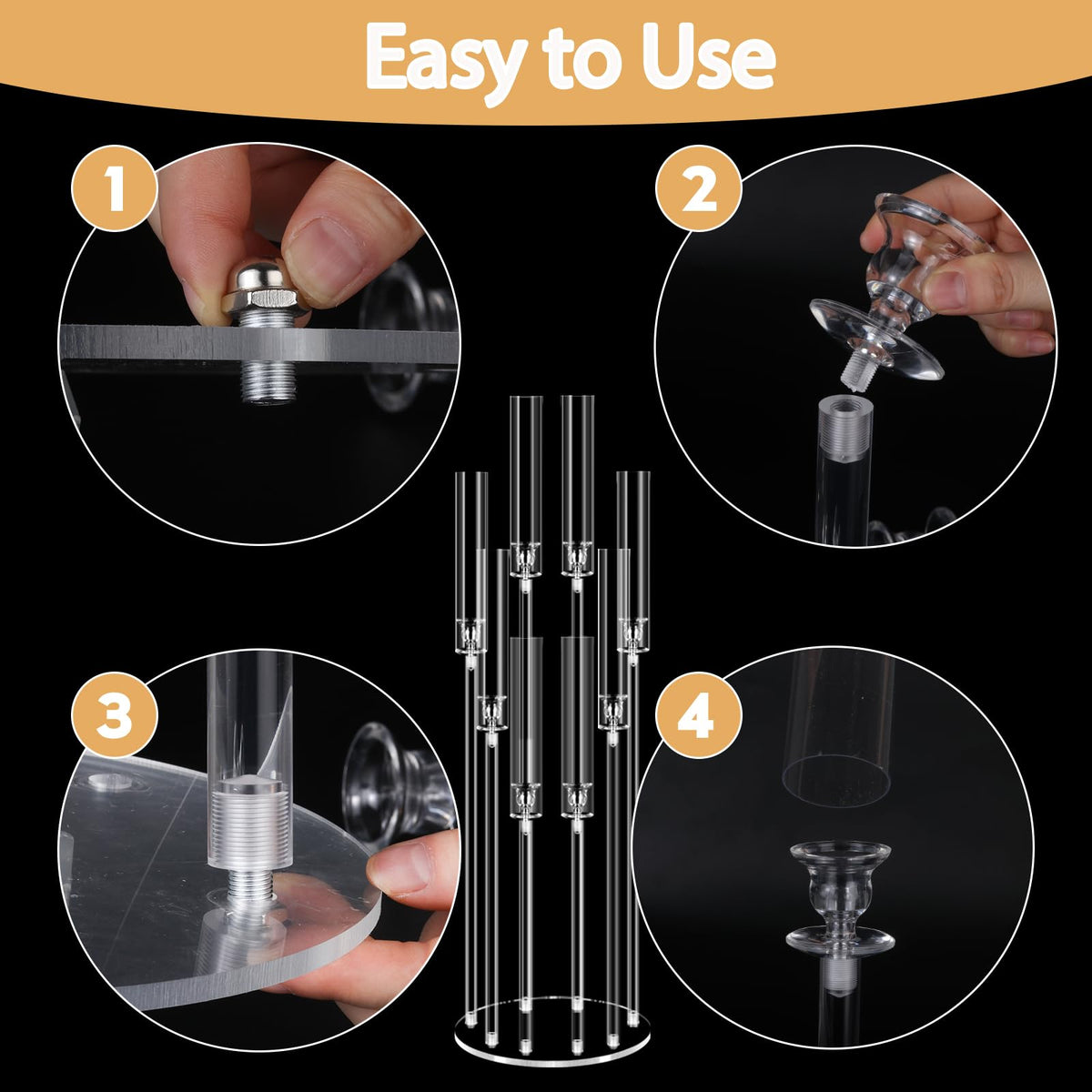 8 Arms Acrylic Candelabra Centerpieces for Tables Decortion,Clear Candle Holder for Wedding Dinner Fireplace Decoration and Home Decor,Candlesticks Holder with Lampshade Fits LED Candle