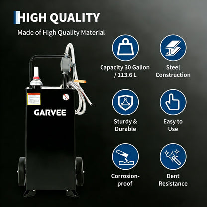 Garvee Fuel Transfer Tank with Pump, 35 Gallon Fuel Caddy, Gas Storage Tank, Gasoline Diesel Fuel Tank for Cars, Lawn Mowers, ATVs, Boats, More, Black