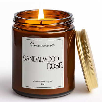 Putart Sandalwood & Rose Scented Candles for Home, Natural Soy Wax Aromatherapy Santal Rose Candle Gifts for Men & Women, Highly Scented & Long Lasting Non Toxic Jar Candle for Stress Relief (9oz)