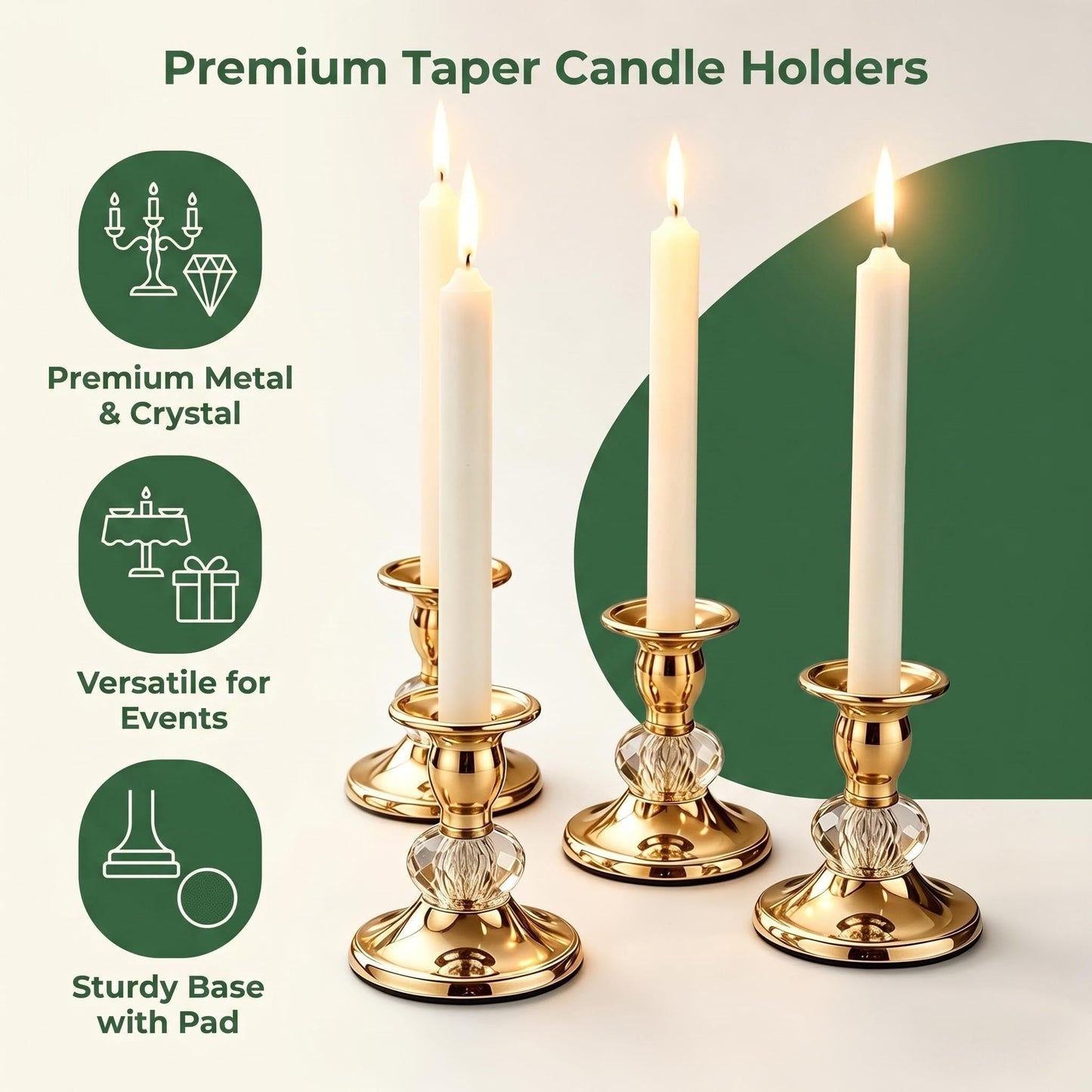 Candlestick Holders Taper Candle Holders, Candle Stick Candle Holder for Table Centerpiece, Wedding Reception, Festive Christmas Mantel Decoration or Home Decor(Golden, 6 Sets(12 Pcs))