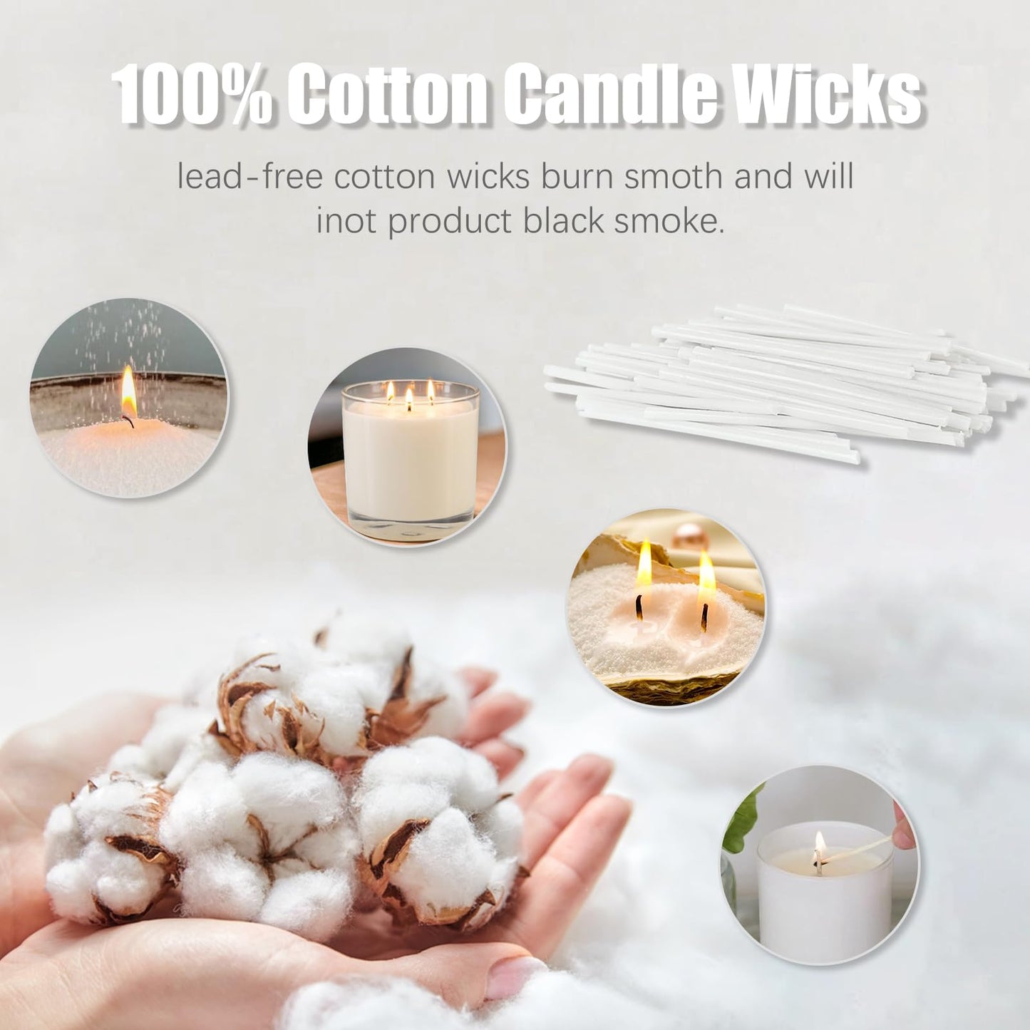 Pearled Candle Cotton Wicks 50-Pack for Sand Candles Making - 2Inch Metal-Free and Lead-Free Refill Sand Wax Wick for Candle Making DIY (White)
