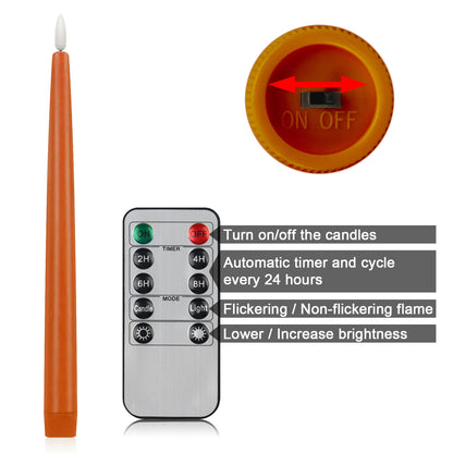 CVHOMEDECO. Flameless Taper Candles with 10-Key Remote, Battery Operated Led Flickering 3D Wick Window Candles Real Wax Finished Home Christmas Party Decor 0.78 x 11 Inch, Pack of 3, Orange