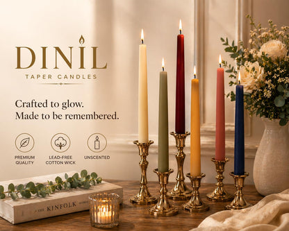 Dinil Pink Taper Candles - 10 Inch Unscented Dripless Smokeless Candlesticks Set of 4 | Perfect for Fall, Halloween, Thanksgiving, Dinner, Wedding and Party Decoration