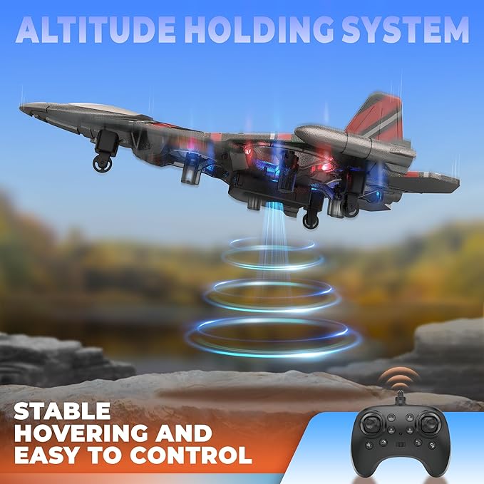BEZGAR RC Plane | 2.4GHZ Remote Control Airplane Mini Stunt Plane Helicopter 360° Flip Fighter Jet Toy with Colorful LED Navigation Lights Red Toys for ages 8-13