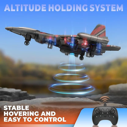 BEZGAR RC Plane | 2.4GHZ Remote Control Airplane Mini Stunt Plane Helicopter 360° Flip Fighter Jet Toy with Colorful LED Navigation Lights Red Toys for ages 8-13