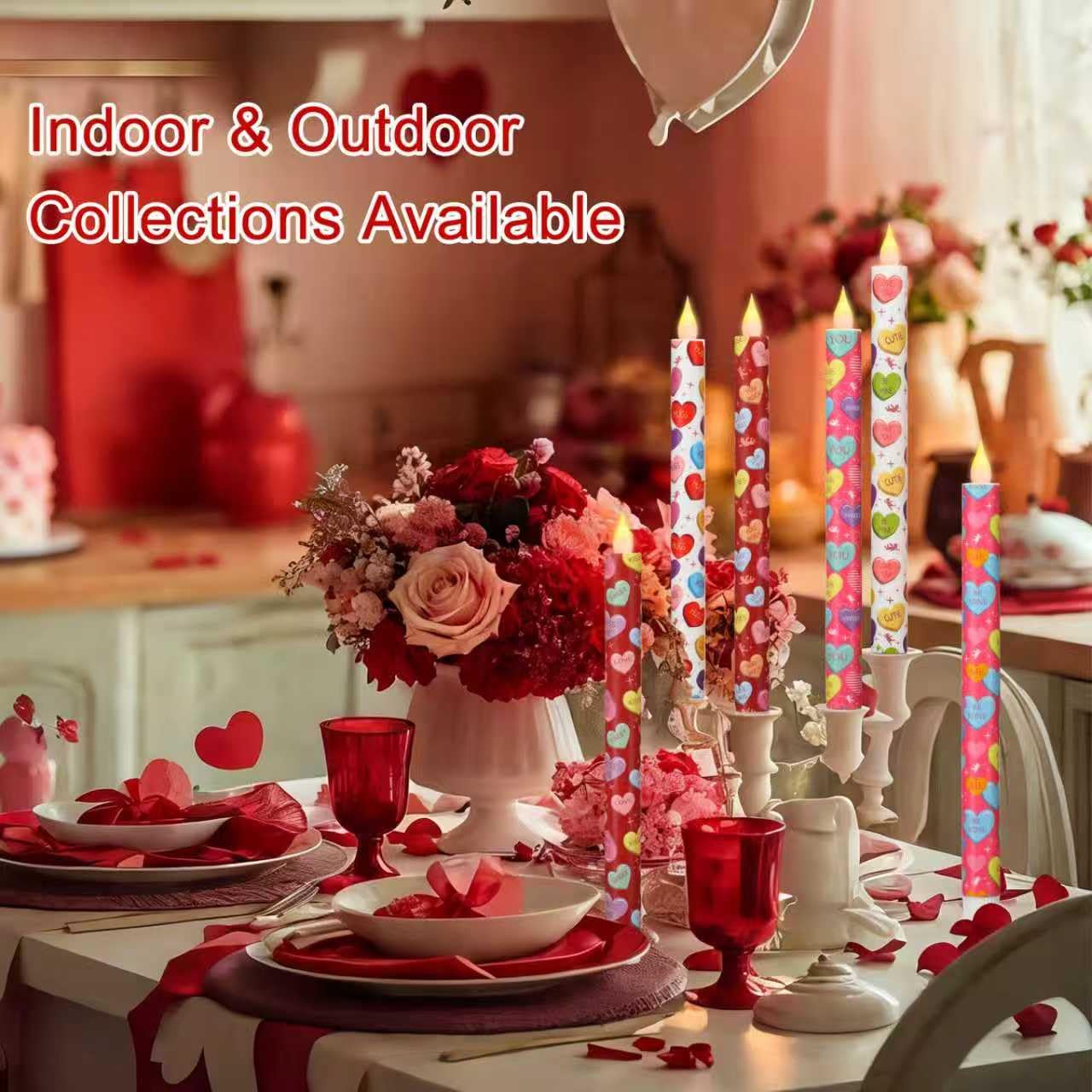 LCZLUMIPRO Valentine Taper Candles, 6 Pcs 10.6 Inch Flameless LED Candlesticks with Remote & Timer, Battery Operated Conversation Heart Decor for Valentine‘s Day Dinner Anniversary Wedding Table Decor