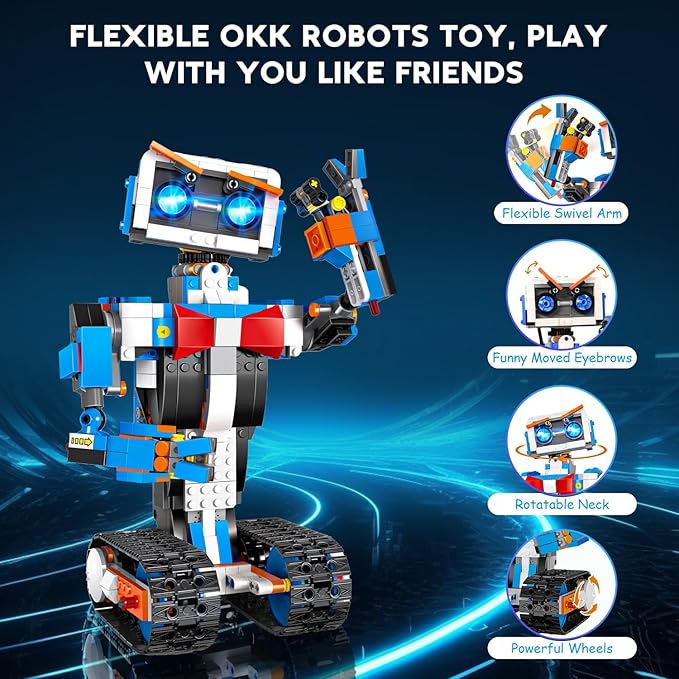 okk Robot Building Toys for Boys STEM Projects for Kids Ages 8-12 Remote &amp APP Controlled Engineering Learning Educational Coding DIY Building Kit Rechargeable Robot Toy Gifts for Girls