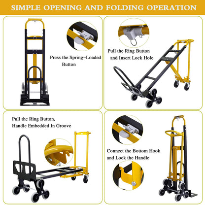 SHUNWATER 4 in 1 Convertible Hand Truck Dolly Cart,1000 lbs Capacity Hand Trucks Heavy Duty,Stair Climbing Dolly for Moving House,Business Delivery,Transportation(Black Yellow)