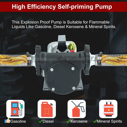 BLACKHORSE-RACING 12V DC Gasoline Fuel Transfer Pump, 15 GPM / 57 LPM Self-Priming Rotary Vane Motor Fuel Pump, Thermal Protected, for Gasoline Diesel Kerosene Mineral Spirits