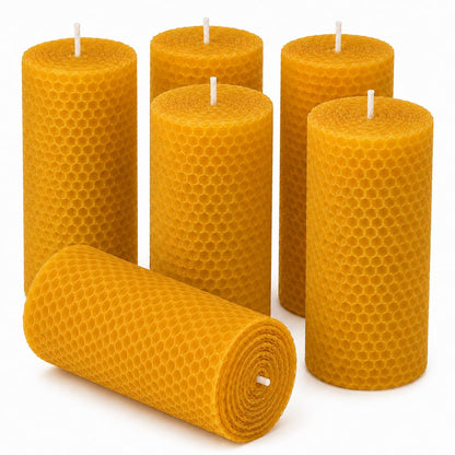 Beeswax Candle Set -96 Pack Tea Lights + 24 Pack Taper Candles + 6 Pack Pillar Candles | Unscented Dripless Smokeless Clean Burning Long Lasting Candles