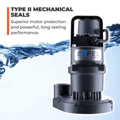 Barnes 130234A Model ESB33 Expel Submersible Sump Pump - High-Efficiency for Residential Use, Cast Iron Vortex Impeller, 1/3 HP, 45GPM, Integral Float Switch, 9-Foot Waterproof Cord, Black