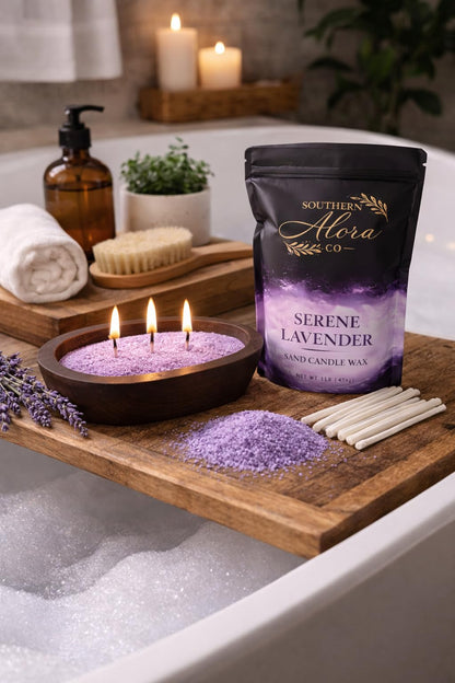 Candle Sand with 10 Wicks – 1 LB Refillable Candle Wax for DIY Candles, Wedding Centerpieces, Home Decor, Candle Making Kit, Candle Sand with Wicks – Lavender Serenity